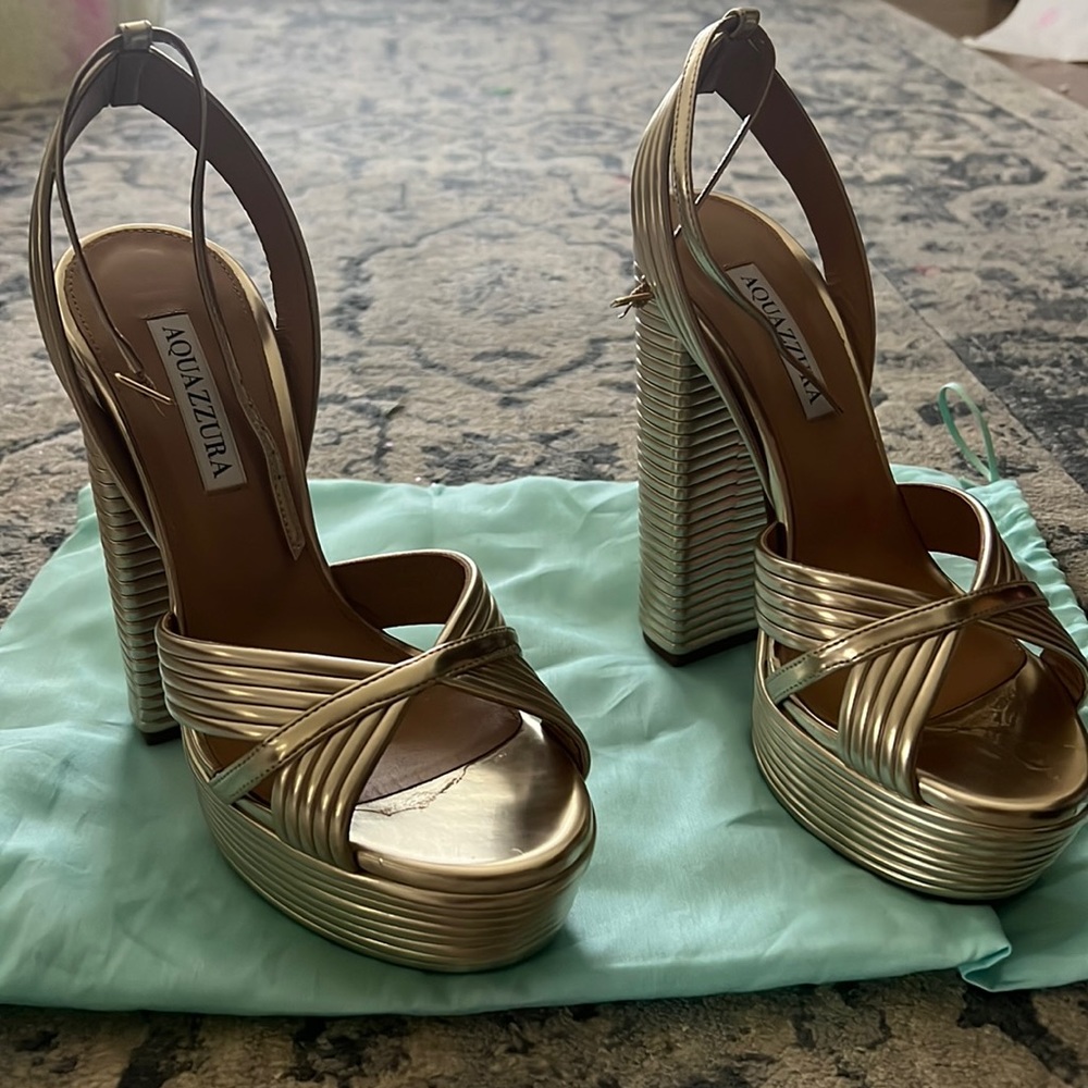 Aquazzura Women's White Sundance Platform Heeled Sandals, size 38